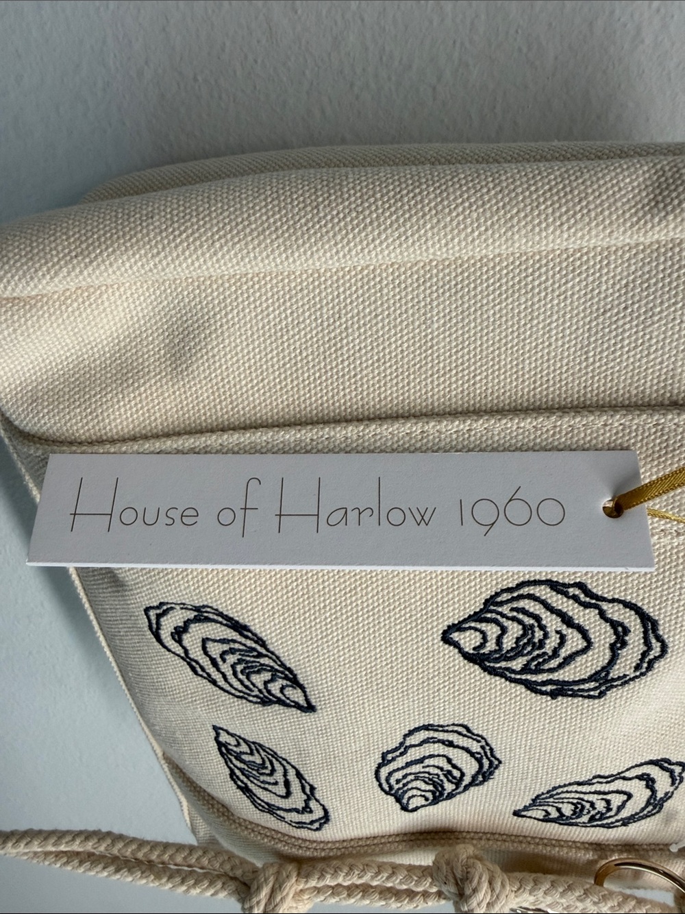 House of Harlow 1960 | Canvas Navy Oyster Embroidery w/ Crossbody & Charms 🦪🌊 - Picture 3 of 13